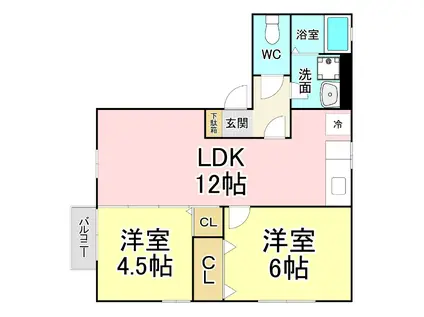 ＪＲ日豊本線 南小倉駅 徒歩19分 2階建 築21年(2LDK/1階)の間取り写真