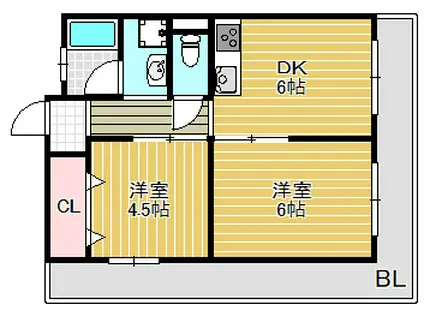 野崎ヶ丘ハイツ17(2DK/4階)の間取り写真