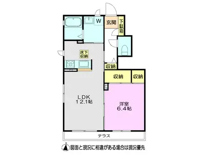 プリムヴェール I(1LDK/1階)の間取り写真