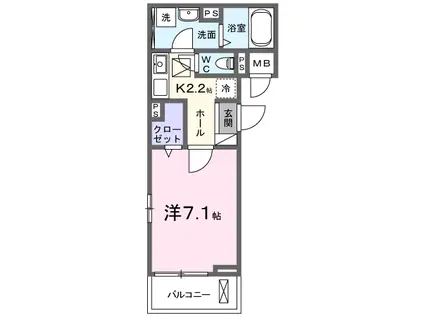 ベル石井城II(1K/1階)の間取り写真