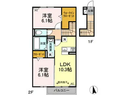 雅野VIII(2LDK/2階)の間取り写真