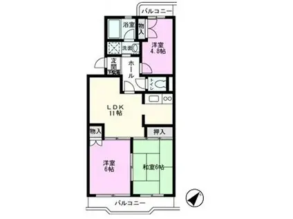 グリーンフィールドA棟(3LDK/2階)の間取り写真