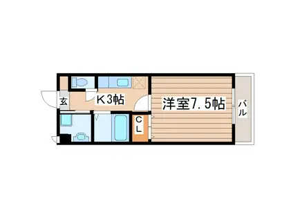 サンパティーク泉中央(1K/3階)の間取り写真