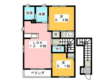 ドルチェ掛川 A(2LDK/2階)の間取り写真