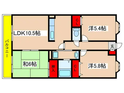 第5旭マンション(3LDK/2階)の間取り写真