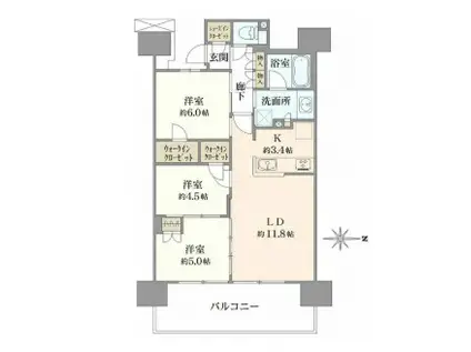 プラウド所沢寿町(3LDK/3階)の間取り写真