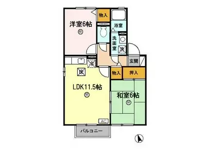 ロイヤルケビン B(2LDK/1階)の間取り写真