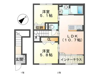 ウィン ワールド(2LDK/2階)の間取り写真