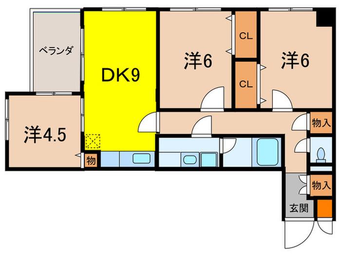 フェリス御影(3DK/1階)の間取り写真
