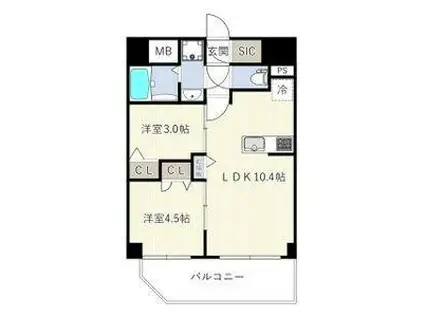 エスリードレジデンス ザ・グラン南堀江(2LDK/6階)の間取り写真