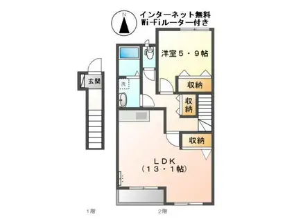 ジュピター I(1LDK/2階)の間取り写真