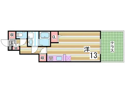 メルベーユ神戸(1K/1階)の間取り写真