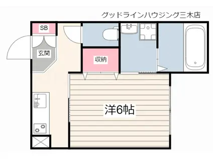 SUNRISE三木(1K/1階)の間取り写真