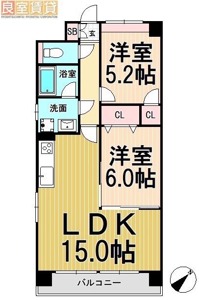 クレアートノムラ(2LDK/6階)の間取り写真