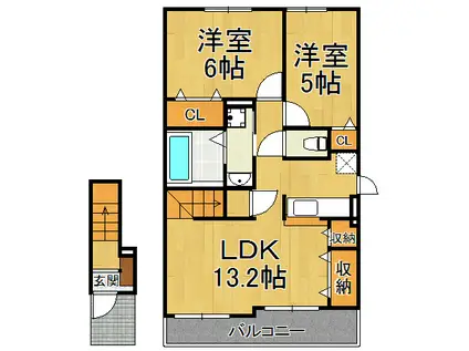 ハレオオノ2(2LDK/2階)の間取り写真