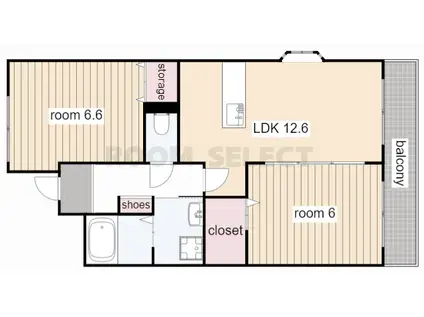 シャトーII(2LDK/2階)の間取り写真