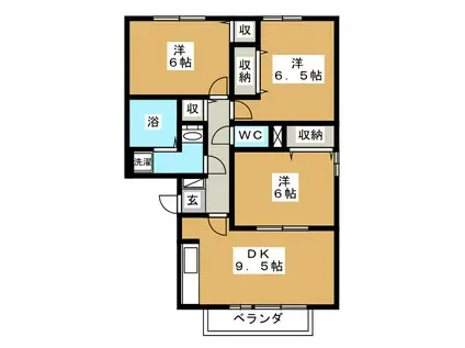 ハイツサンライズB棟(3DK/2階)の間取り写真