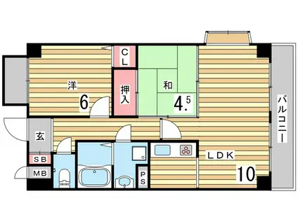 ロイヤル神戸池田広町(2LDK/5階)の間取り写真