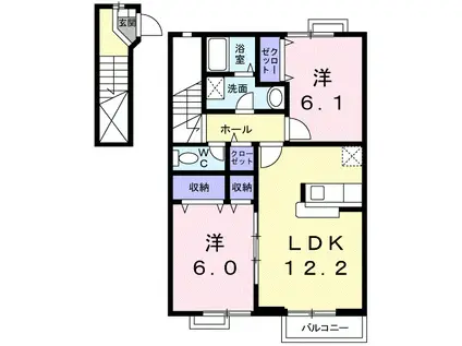 カトレーヴI(2LDK/2階)の間取り写真