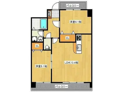 クロノス22上熊本(2LDK/3階)の間取り写真