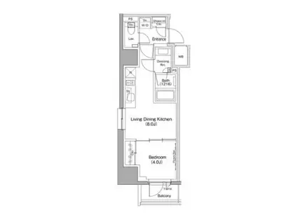 パークハビオ五反田(1LDK/14階)の間取り写真