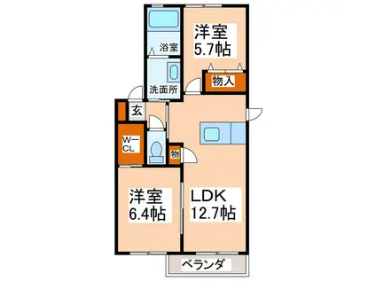 ビアンコ・ノワール (2LDK/1階)の間取り写真