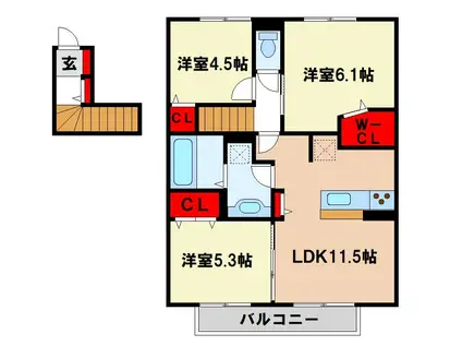 セジュール・プルニエ2A棟(3LDK/2階)の間取り写真