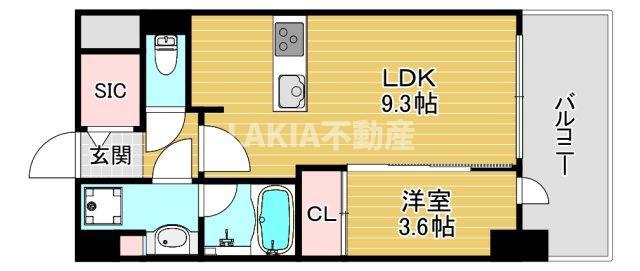 シエリア靱本町(1LDK/4階)の間取り写真