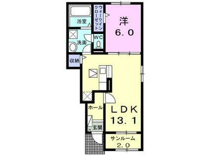 ヴィルド希羽II(1LDK/1階)の間取り写真