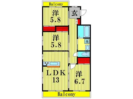 PORTE SQUAREポルトスクエア(3LDK/2階)の間取り写真
