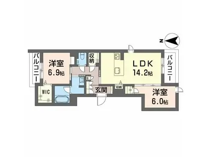 エクラージュ花町(2LDK/2階)の間取り写真