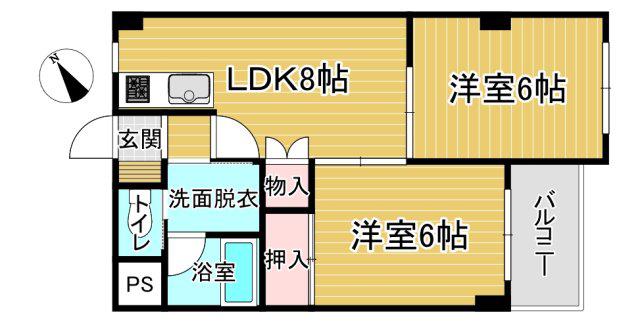 ラフェスタ小山(2LDK/2階)の間取り写真