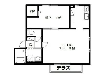 棒屋第四下池川ハイツ(1LDK/1階)の間取り写真
