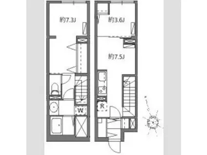 ソラシアレジデンス学芸大学II(2DK/B1階)の間取り写真
