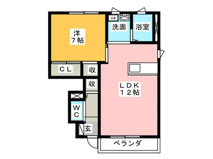 ハックベリーA(1LDK/1階)の間取り写真