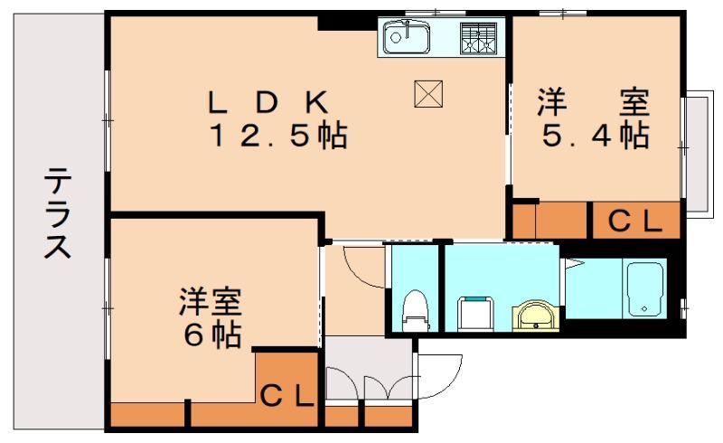 グレイシャス三苫C(2LDK/1階)の間取り写真