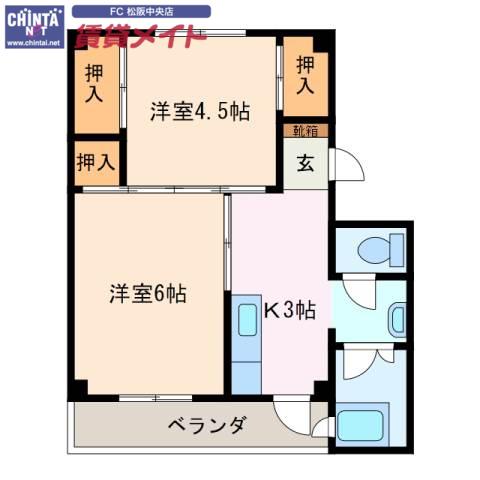 ビレッジハウス南郊1号棟(2K/3階)の間取り写真