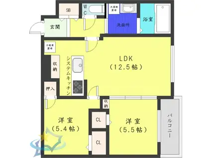 クレマティス円山(2LDK/5階)の間取り写真