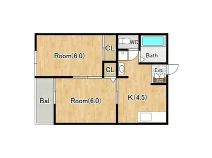 ジーライズ船橋上山町II(2DK/1階)の間取り写真