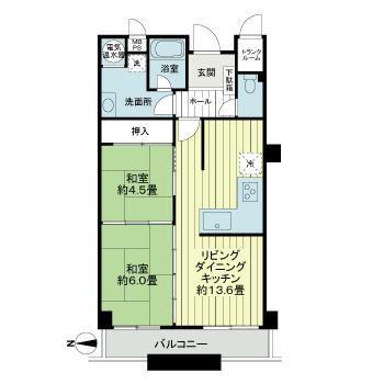 御所前スカイマンション(2LDK/2階)の間取り写真