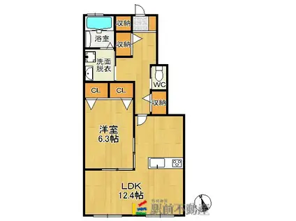 三光レジデンスF棟(1LDK/1階)の間取り写真