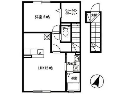 ソレアードコートKARUNI(1LDK/2階)の間取り写真