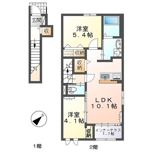 ＪＲ東海道本線 静岡駅 バス乗車時間：14分 最寄りバス停で下車 徒歩4分 2階建 築1年(2LDK/2階)の間取り写真