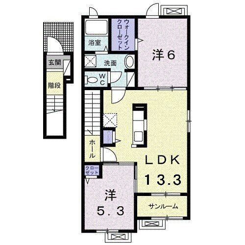 グランシェールE(2LDK/2階)の間取り写真
