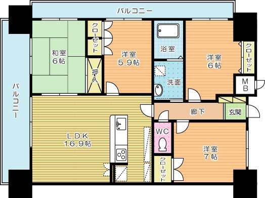 シャトレ大手町N棟(4LDK/12階)の間取り写真