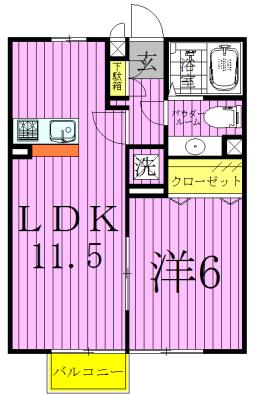 ローズパレス(1LDK/2階)の間取り写真