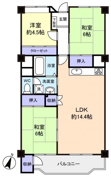 習志野台マンション(3LDK/7階)の間取り写真