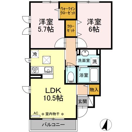 サーフィスポート 滝の川 II(2LDK/1階)の間取り写真