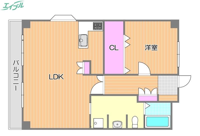 はなはうす門田本町(1LDK/5階)の間取り写真