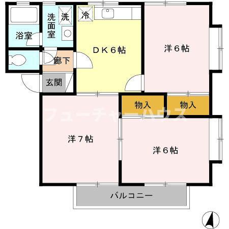 スカイメゾン(3DK/1階)の間取り写真